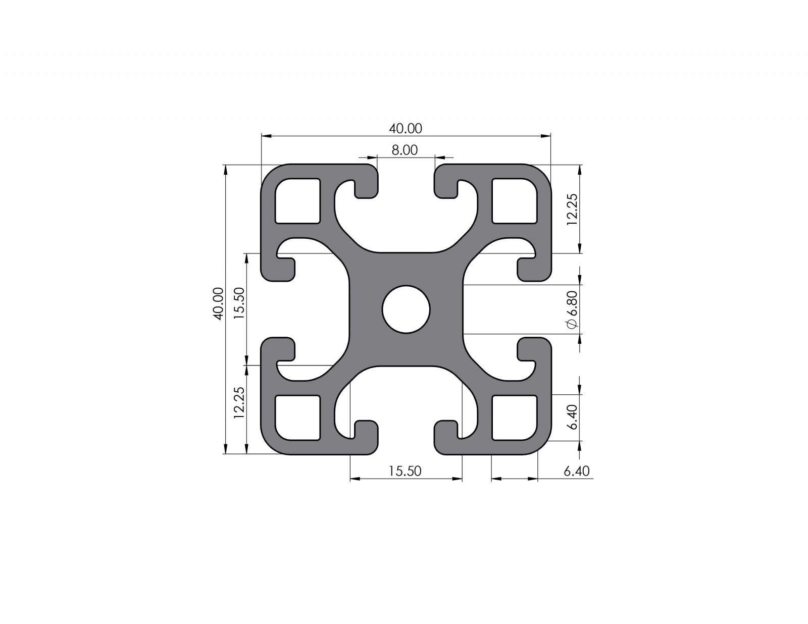 Aluminiumprofil 40x40 eco Nut 8 I-Typ